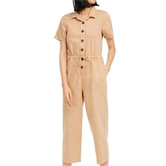 Oat New York Drawstring-Waist Wide Leg Jumpsuit Size XS NWT Dusty Peach Cotton - Picture 1 of 14
